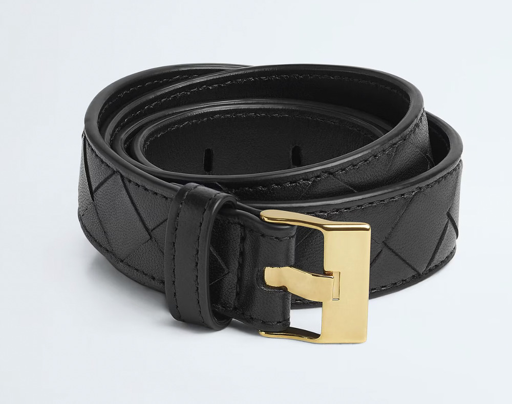 Bottega Veneta “Watch” Intrecciato Leather Belt Black Size 85 Gold Buckle